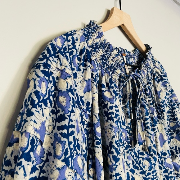 Free People Willow Printed Blouse in Blue Batik Combo - Picture 5 of 15